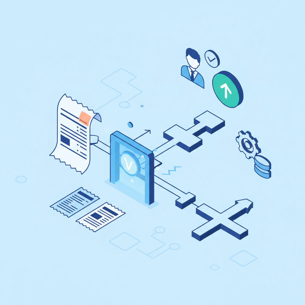 Dynamics 365 expense dashboard routing a receipt through a document verification gate before Power Automate workflow steps and manager approval