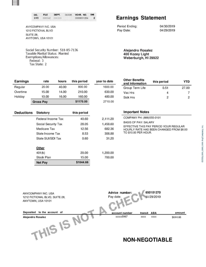 Original earnings statement document